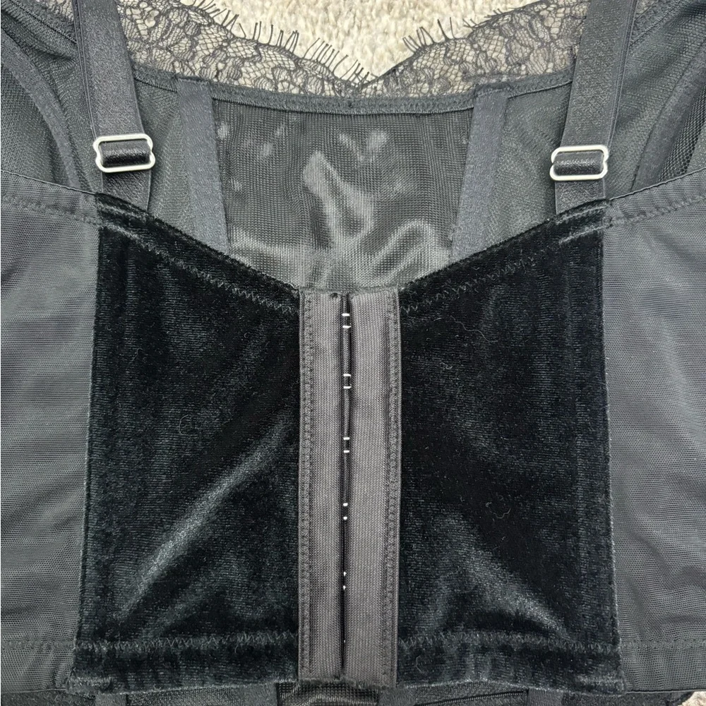 Victoria Secret black velvet corset top with mesh sides‎ and lace detailing